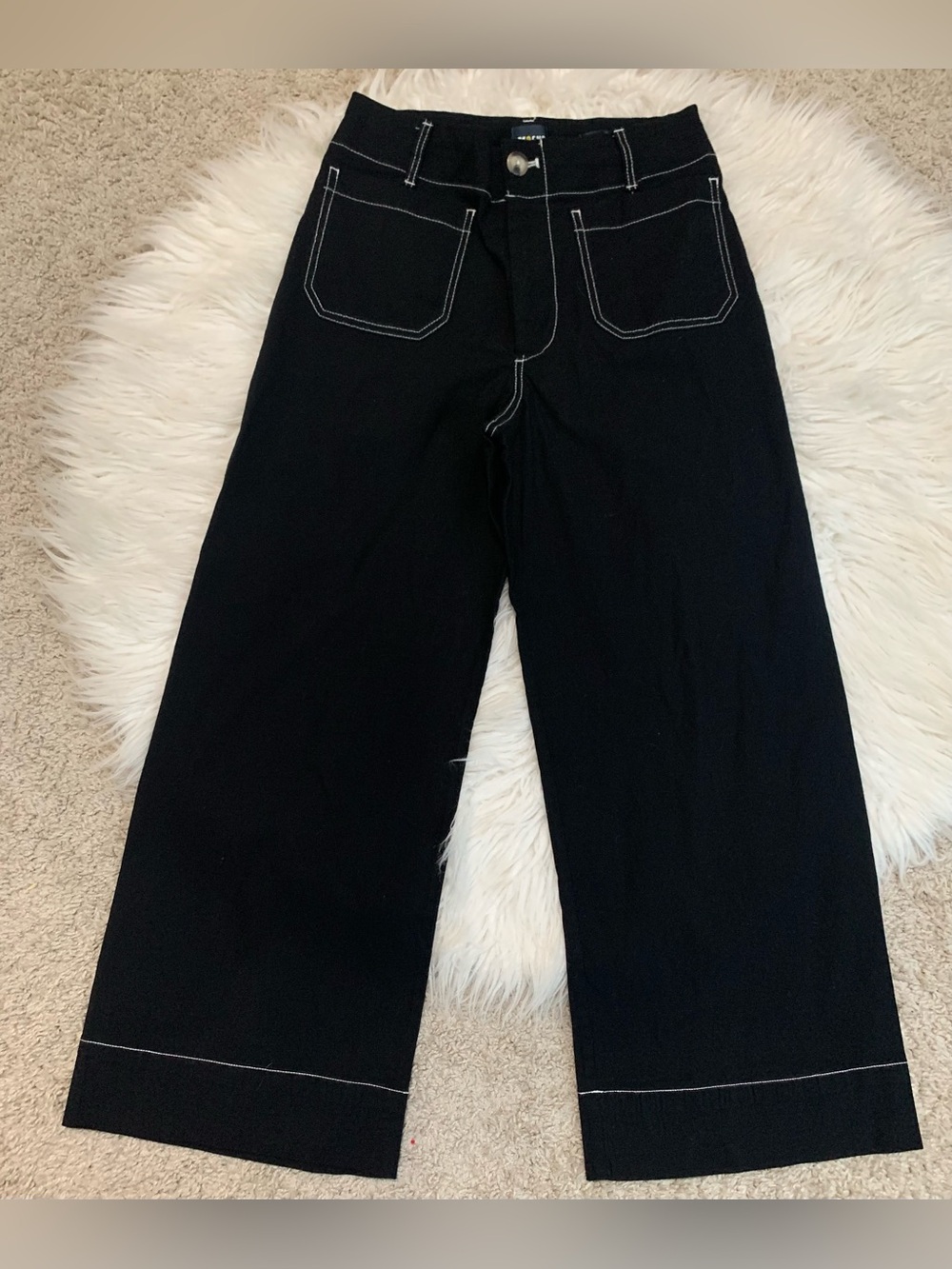 Anthropologie Maeve The Colette Wide Leg Linen Pant Black White Size 30